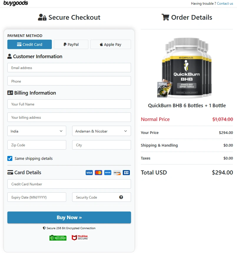 QuickBurn BHB QuickBurn BHB Order Page